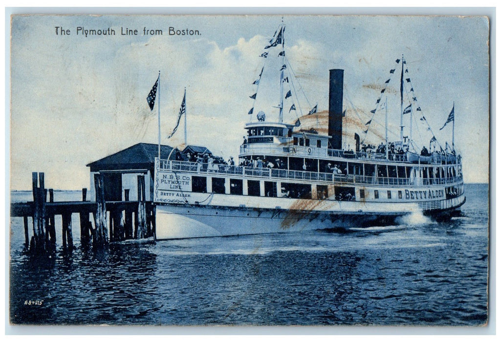 1916 The Plymouth Line Passenger Ship Docking Boston Massachusetts MA Postcard