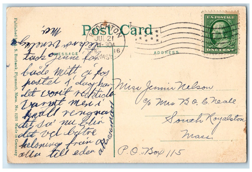 1916 The Plymouth Line Passenger Ship Docking Boston Massachusetts MA Postcard