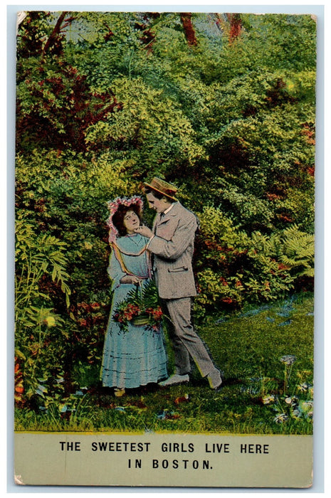 1912 The Sweetest Girl Live Here Garden Romance Boston Massachusetts MA Postcard