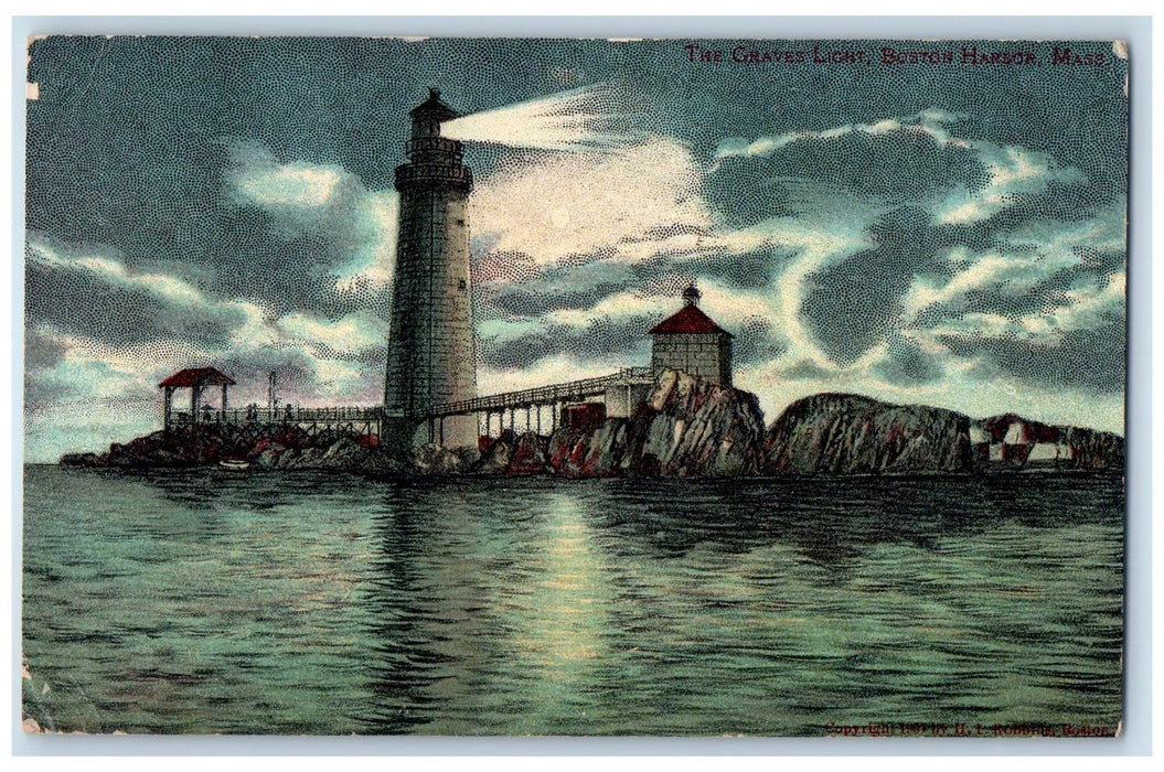 1907 The Graves Light Bridge Boston Harbor Massachusetts MA Antique Postcard