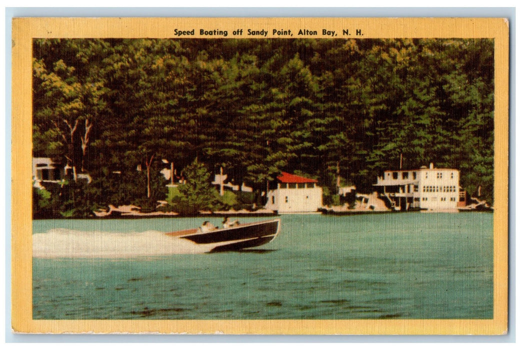 1953 Speed Boating Off Sandy Point Forest Alton Bay New Hampshire NH Postcard