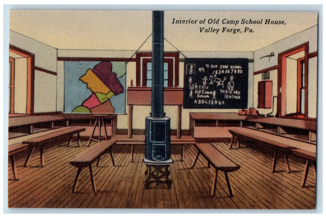 c1940's Interior Of Old Camp School House View Valley Forge PA Unposted Postcard