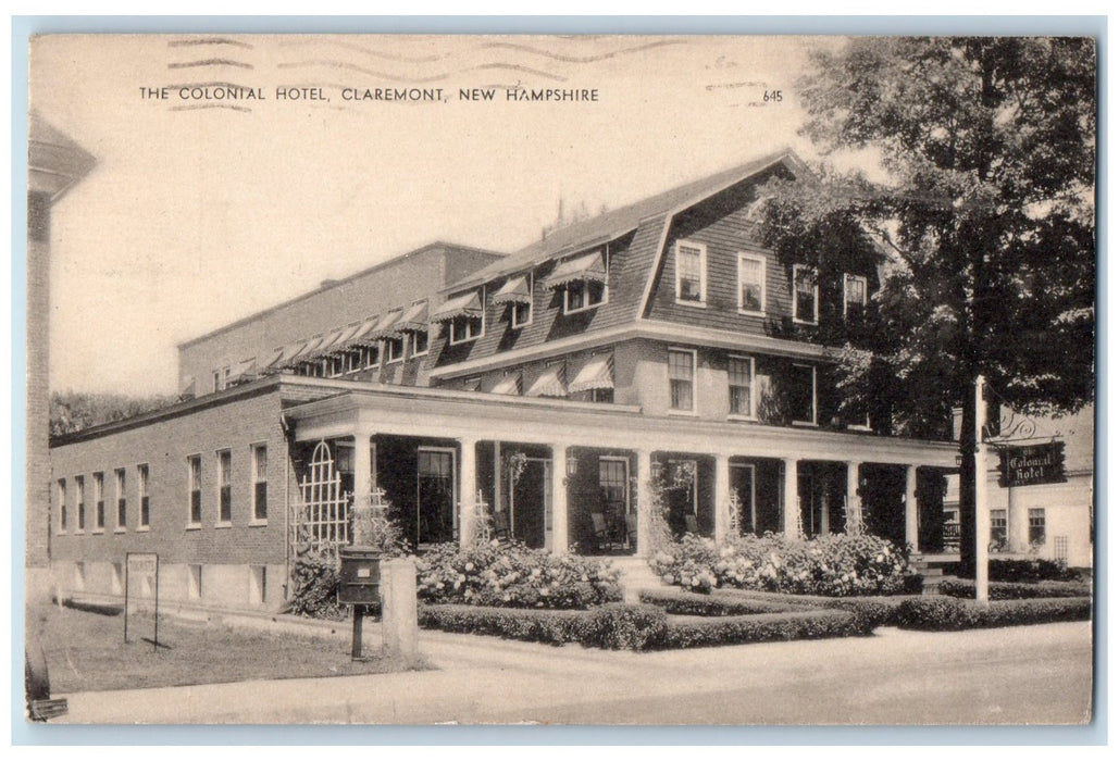 1950 The Colonial Hotel Entrance Restaurant Claremont New Hampshire NH Postcard