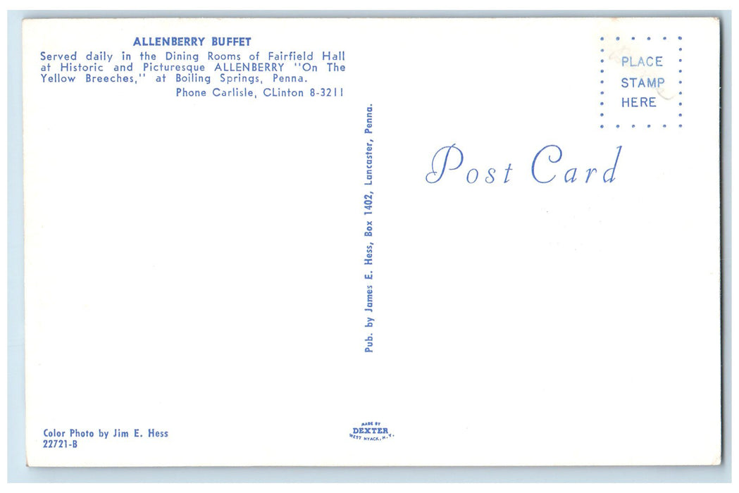 c1960's Allenberry Buffet Restaurant Boiling Springs Pennsylvania PA Postcard