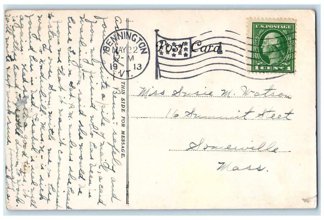 1913 USS North Dakota Fore River War Ship Bennington VT Quincy MA Postcard