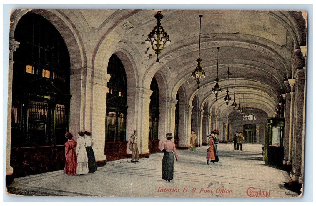 1914 Interior United States Post Office Cleveland Ohio OH Posted People Postcard