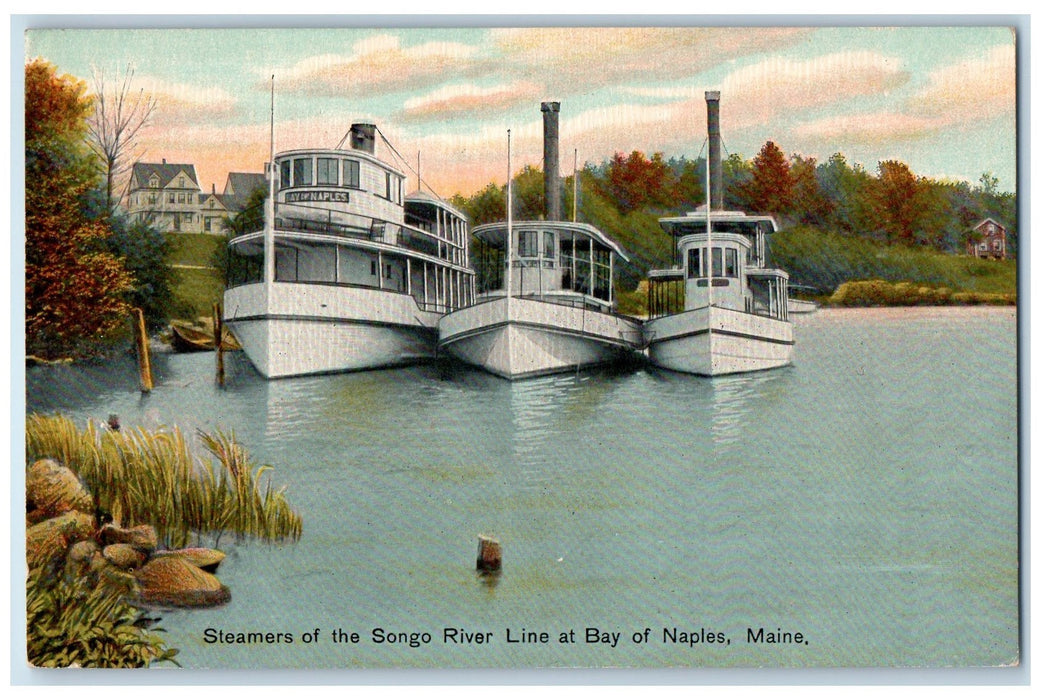 1912 Steamers Songo River Line Docking Boats Bay Of Naples Maine ME Postcard