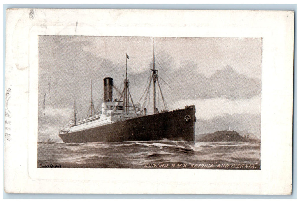 c1920 Cunard RMS Saxonia Ivernia Passenger Steam Ship Chestnut Hill MA Postcard