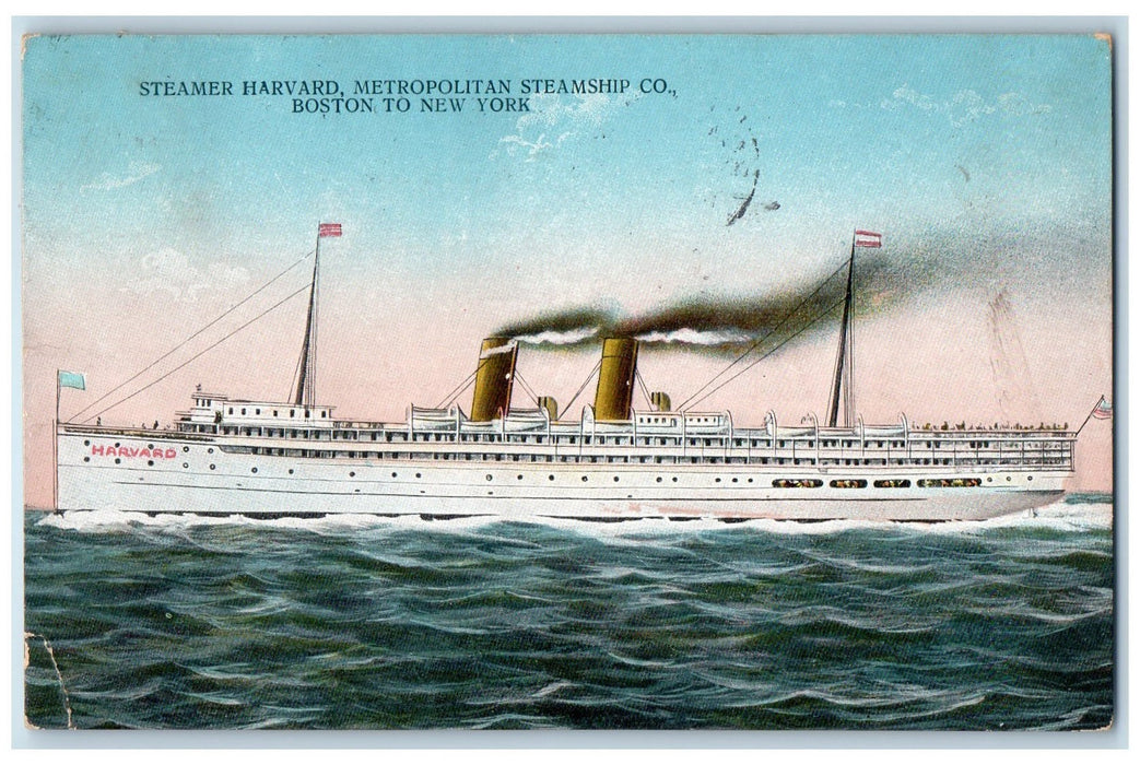 1910 Steamer Harvard Metropolitan Steamship Co. Ship Boston To New York Postcard