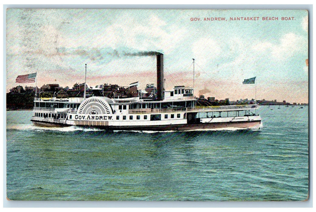 1908 Gov. Andrew Nantasket Beach Boat Steam Passenger Ferry Surfside Postcard