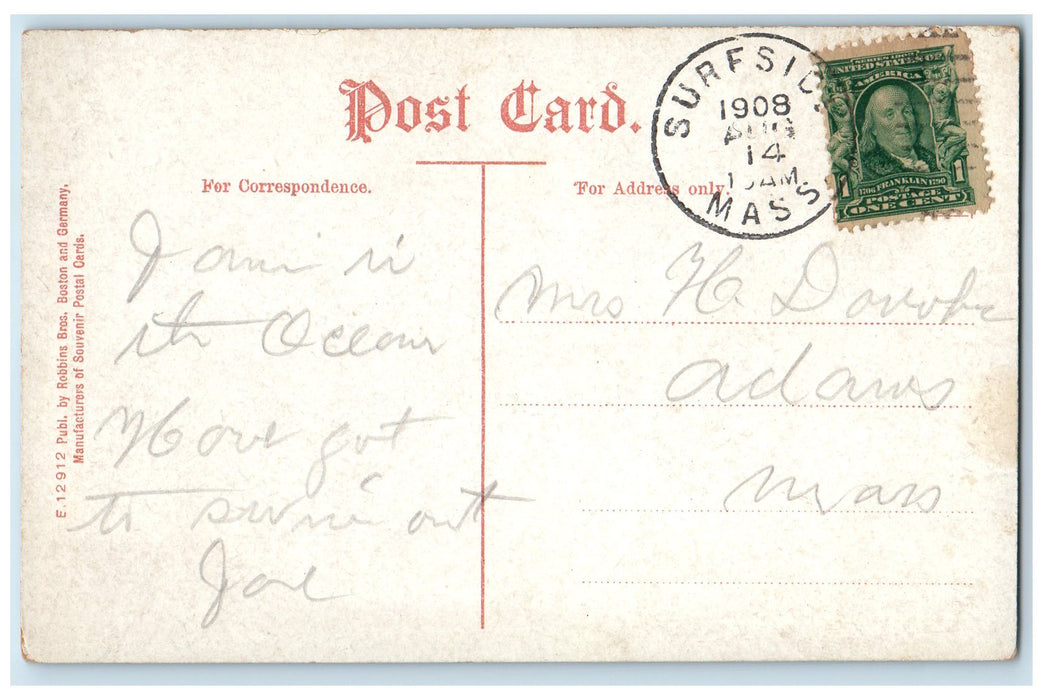 1908 Gov. Andrew Nantasket Beach Boat Steam Passenger Ferry Surfside Postcard