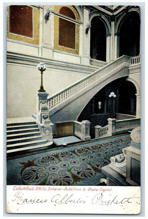 1911 Interior Addition To State Capitol Staircase Scene Columbus OH Postcard