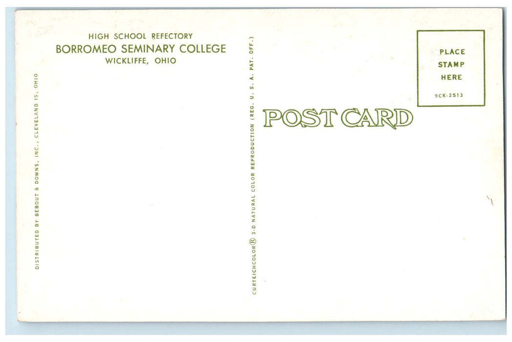 c1960's High School Refectory Borromeo Seminary College Wickliffe OH Postcard