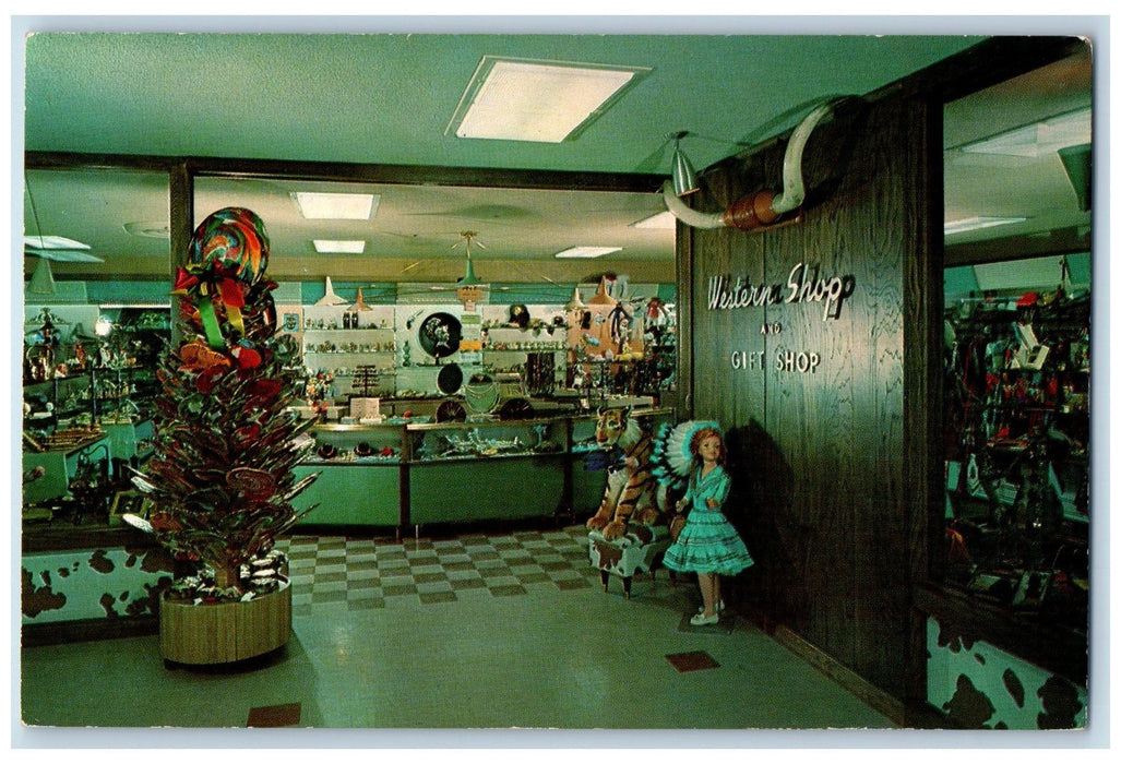 c1960s Glass House Restaurant Western Shop Interior  Vinita Oklahoma OK Postcard