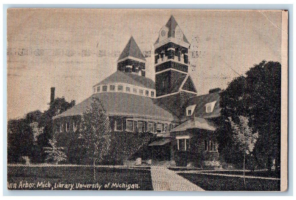 1910 Library University Michigan Exterior Ann Arbor Michigan MI Posted Postcard