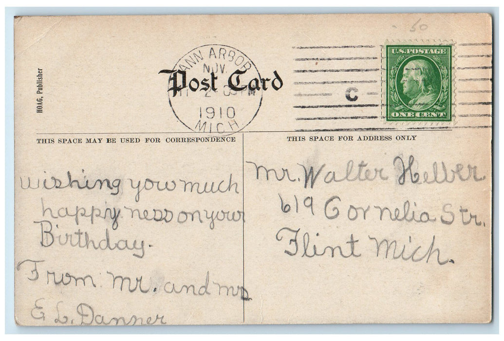 1910 Library University Michigan Exterior Ann Arbor Michigan MI Posted Postcard