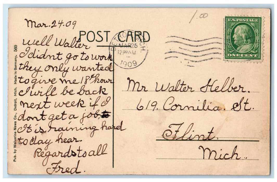 1909 Hotel Ste. Claire And Monroe Ave. Scene Detroit Michigan MI Posted Postcard