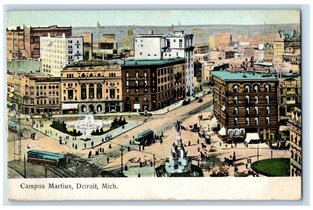 1908 Campus Martius Aerial View Detroit Michigan MI Posted Fountain Postcard