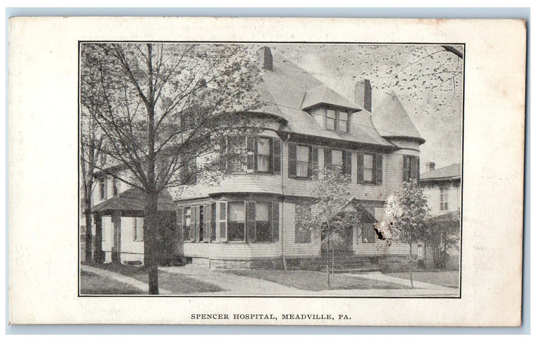 1909 Spencer Hospital Exterior Scene Meadville Pennsylvania PA Posted Postcard
