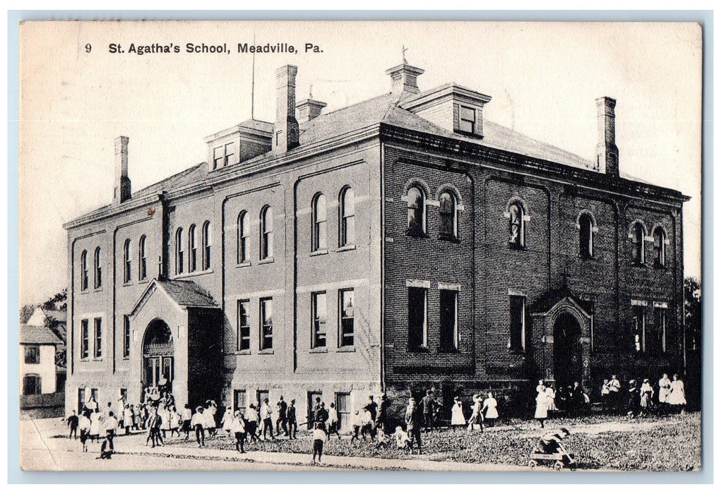 1909 St. Agatha's School Exterior View Meadville Pennsylvania PA Posted Postcard