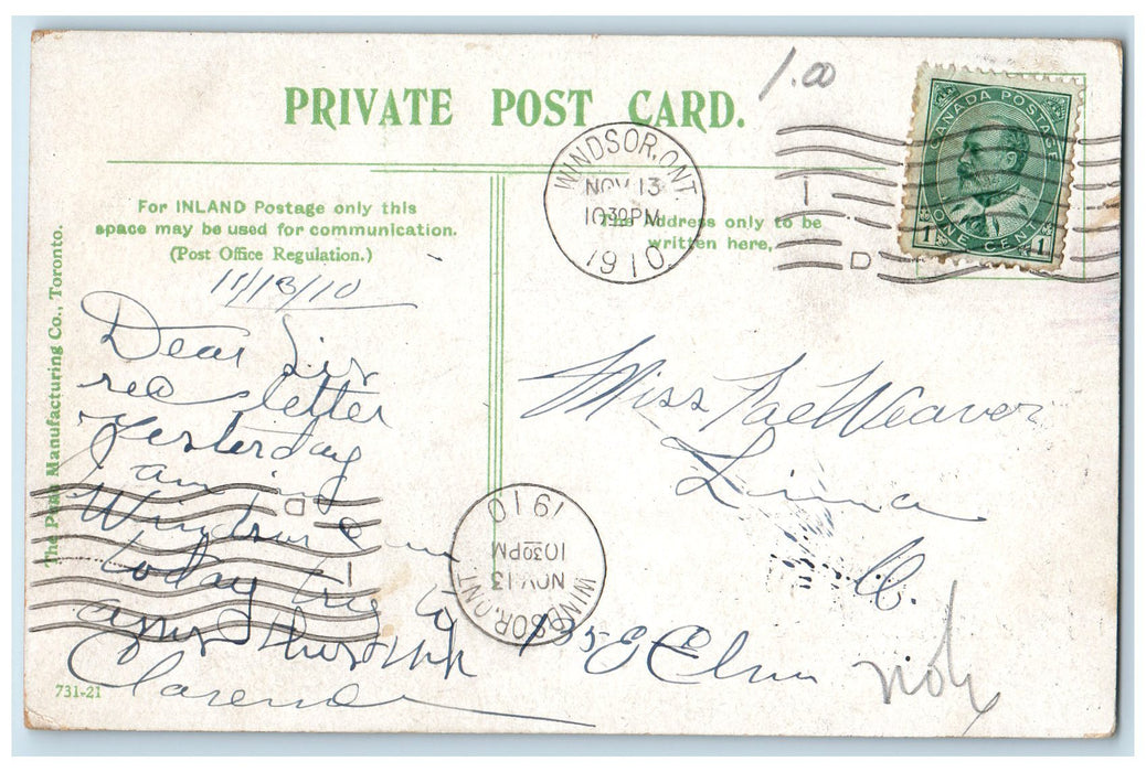 1910 Pere Marquette Slip Dock Scene Windsor Canada CA Posted Steamship Postcard