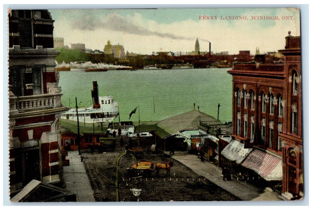 c1910's Ferry Landing Building Scene Windsor Canada CA Unposted Shops Postcard