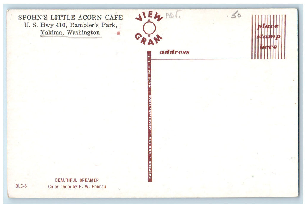 c1960's Spohn's Little Scorn Cafe Yakima Washington WA Posted Model Postcard