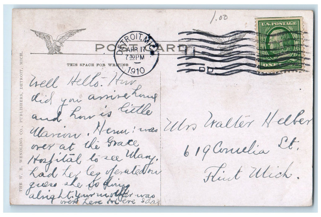 1906 Monroe Avenue View From Campus Detroit Michigan MI Posted Theatre Postcard