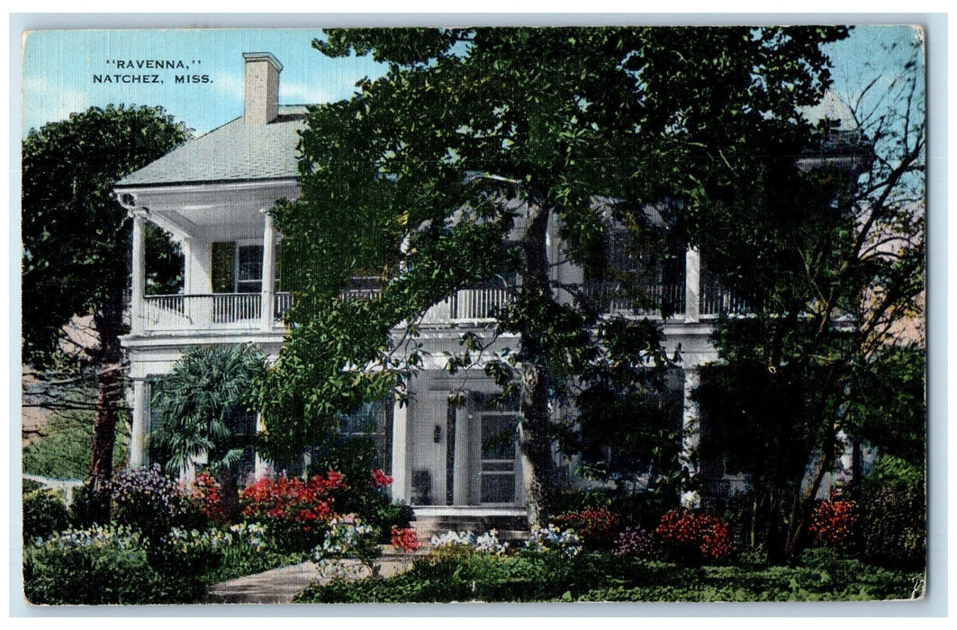 1946 Ravenna Natchez Exterior Scene Mississippi MS Posted Handcolored Postcard