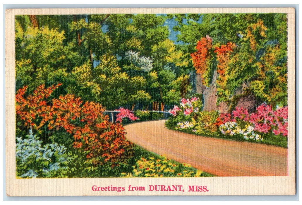 1939 Greetings From Durant Flowers Scene Mississippi MS Posted Vintage Postcard