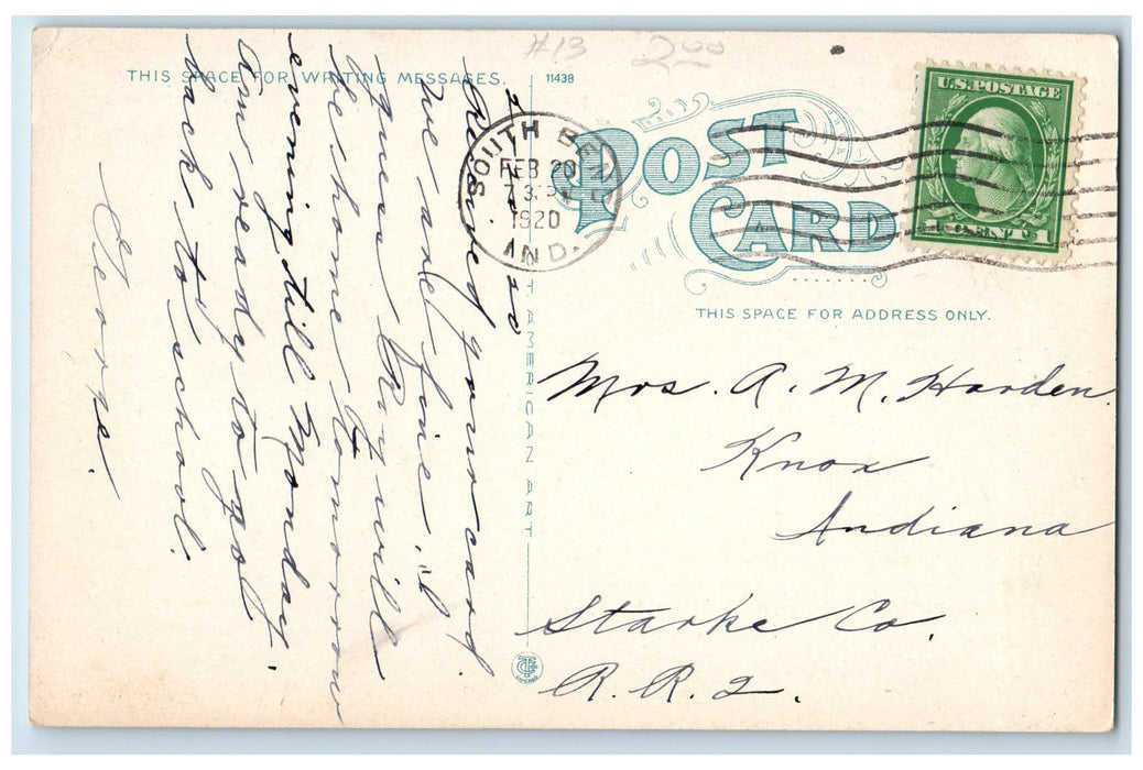 1920 Court House Exterior Scene Roadside South Bend Indiana IN Posted Postcard