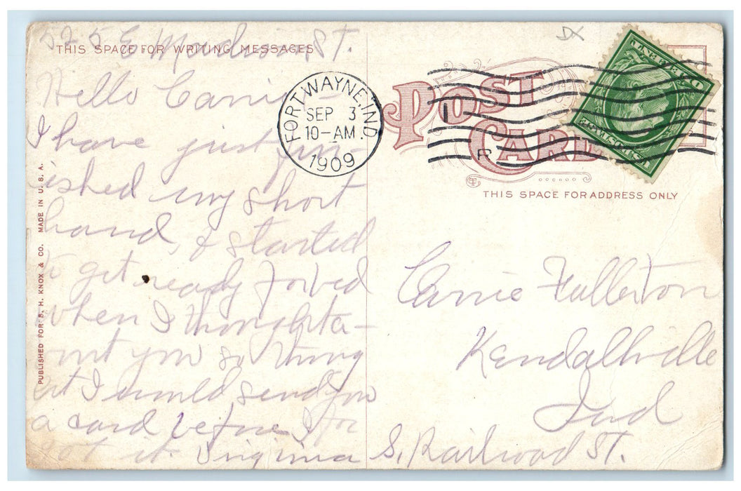 1909 Interior Of Court House Fort Wayne Indiana IN Posted Staircase Postcard
