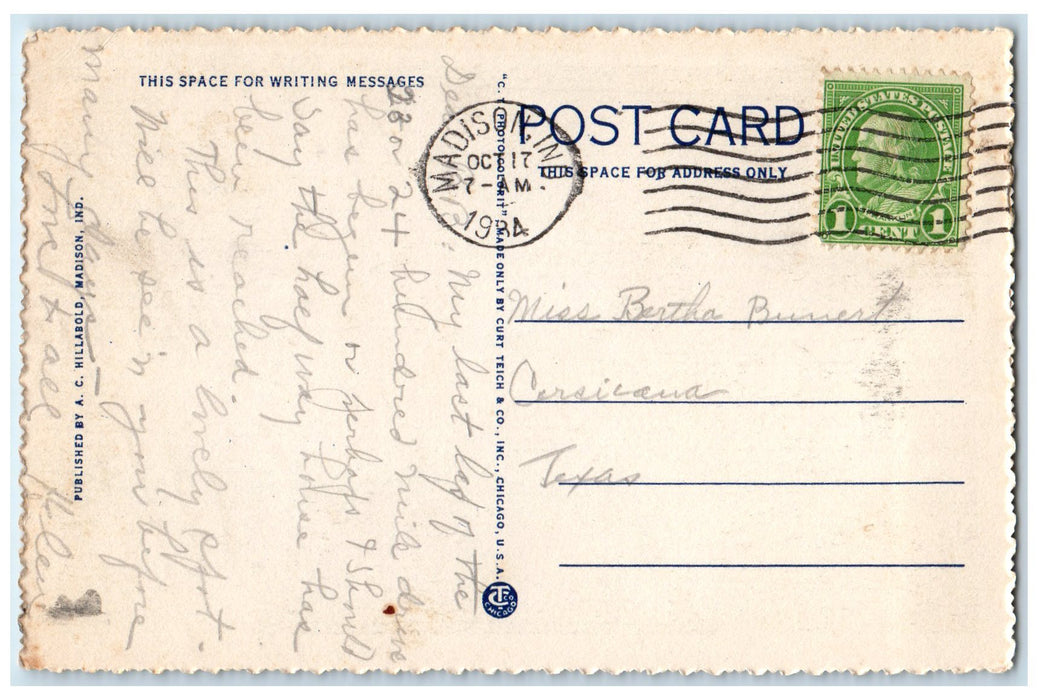 1934 Split Rock Scene Clifty Falls State Park Madison Indiana IN Posted Postcard