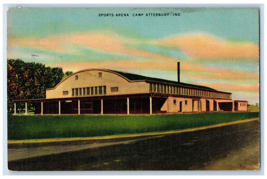 1943 Sports Arena Camp Exterior Roadside Atterbury Indiana IN Posted Postcard