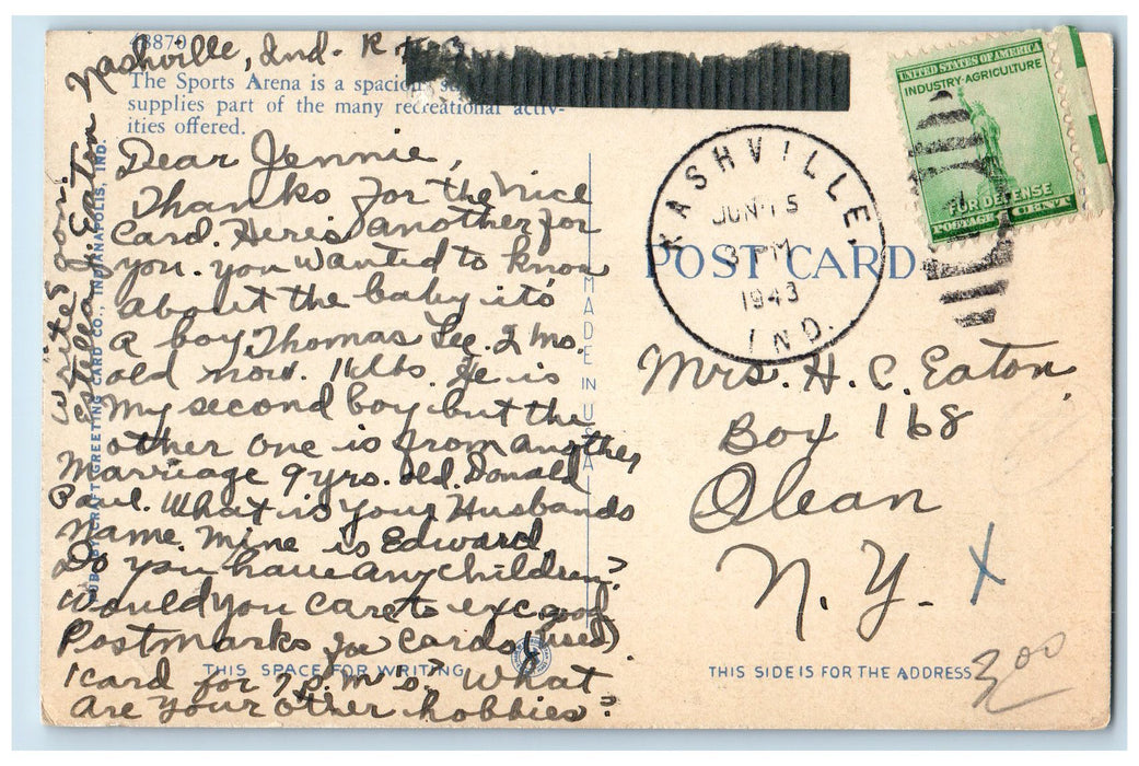 1943 Sports Arena Camp Exterior Roadside Atterbury Indiana IN Posted Postcard