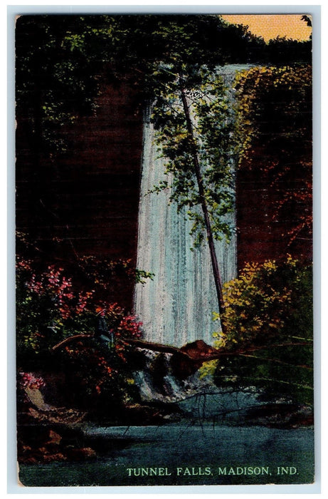 1948 Tunnel Falls Scene Flowers Trees Madison Indiana IN Posted Vintage Postcard