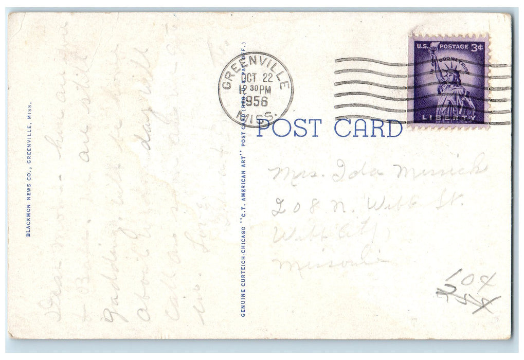 1956 Municipal Docks Steamship Scene Greenville Mississippi MS Posted Postcard