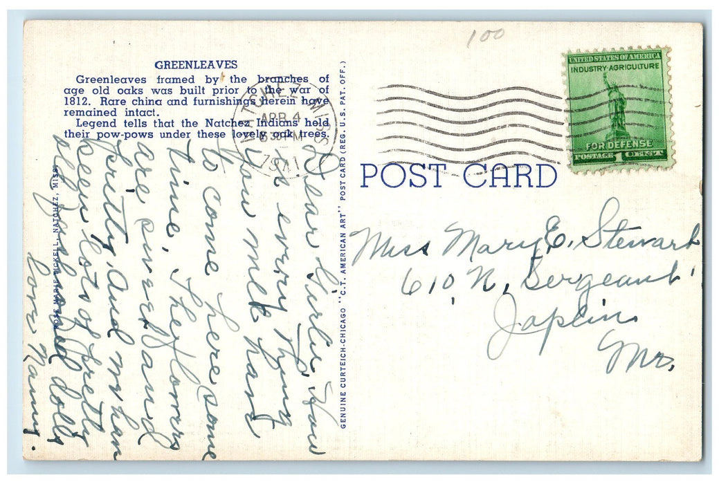 1940 Windy Hill Manor Exterior Roadside Scene Natchez Indiana IN Posted Postcard