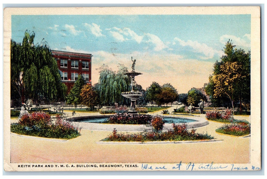 1920 Keith Park And YMCA Building Beaumont Texas TX Posted Fountain Postcard