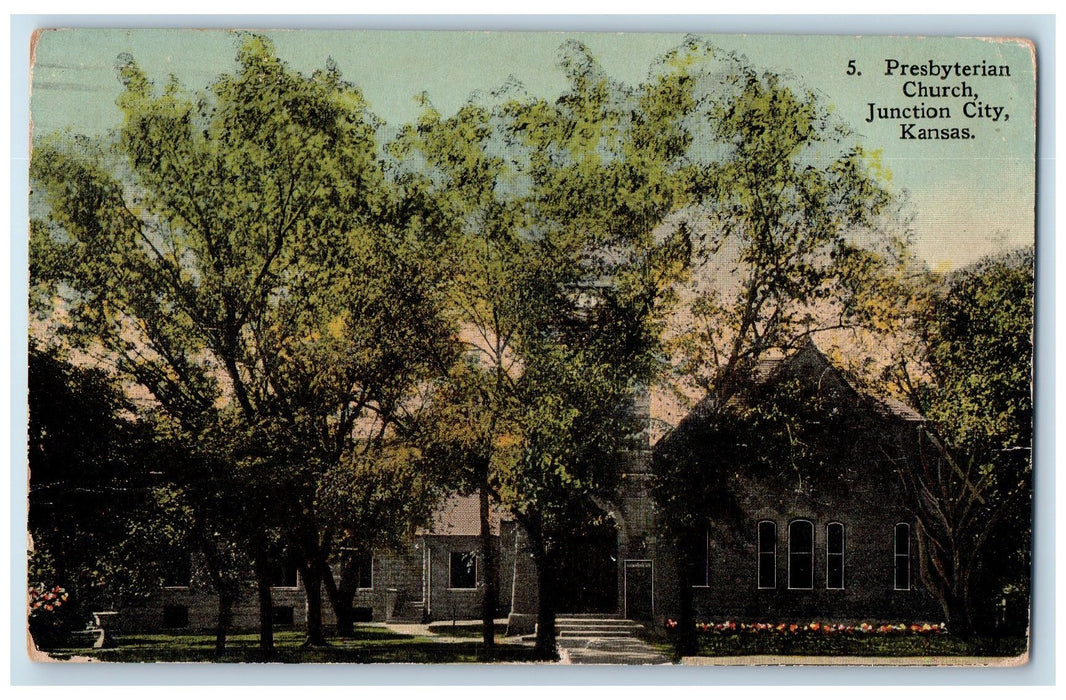 1917 Presbyterian Church Roadside Scene Junction City Kansas KS Posted Postcard