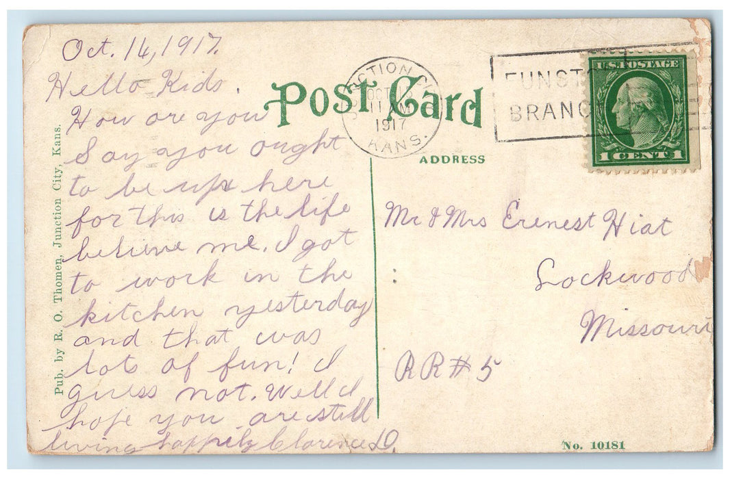 1917 Presbyterian Church Roadside Scene Junction City Kansas KS Posted Postcard