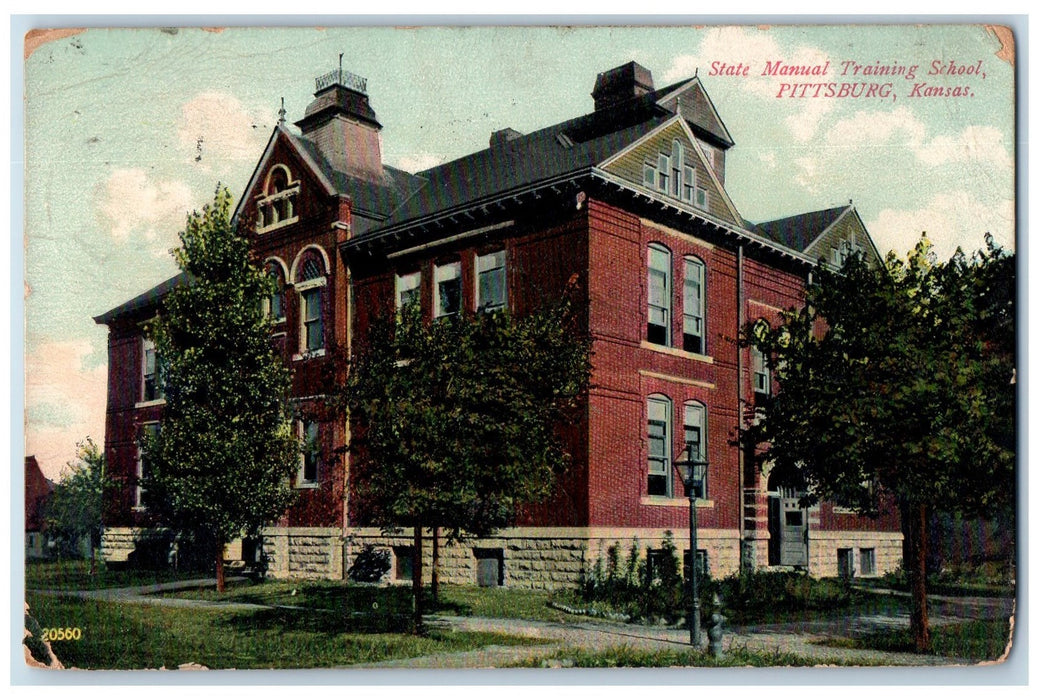 1908 State Manual Training School Exterior Pittsburg Kansas KS Posted Postcard