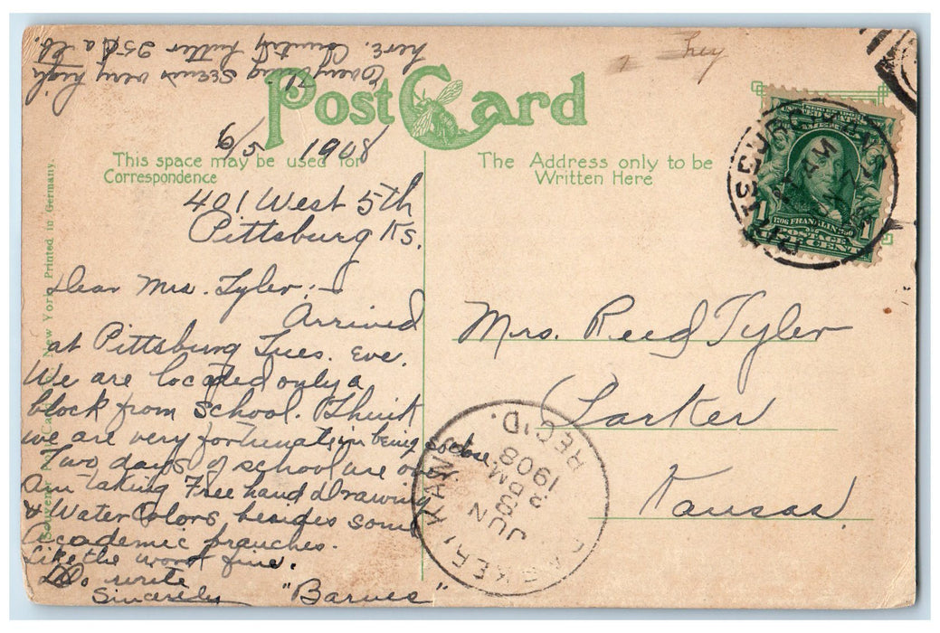 1908 State Manual Training School Exterior Pittsburg Kansas KS Posted Postcard