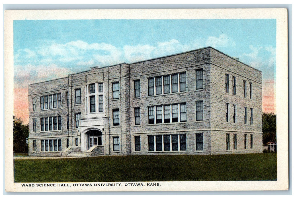 c1920's Ward Science Hall Ottawa University Ottawa Kansas KS Unposted Postcard