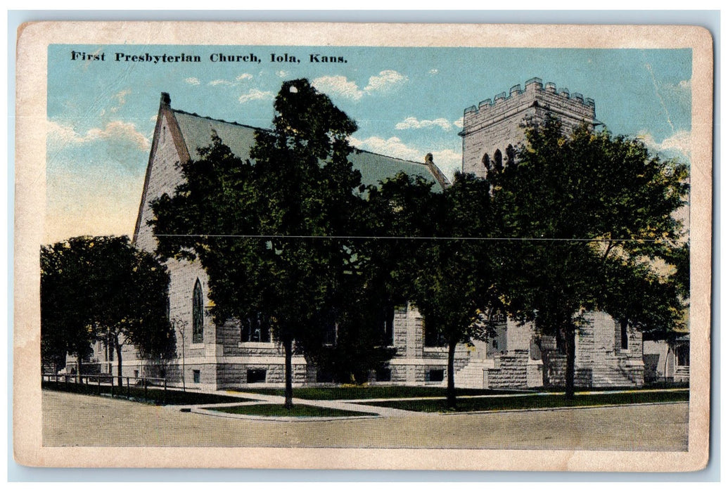 c1920's First Presbyterian Church Roadside Iola Kansas KS Unposted Postcard
