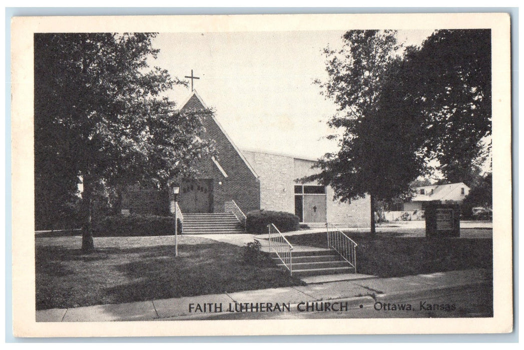 c1960's Faith Lutheran Church Exterior Scene Ottawa Kansas KS Unposted Postcard