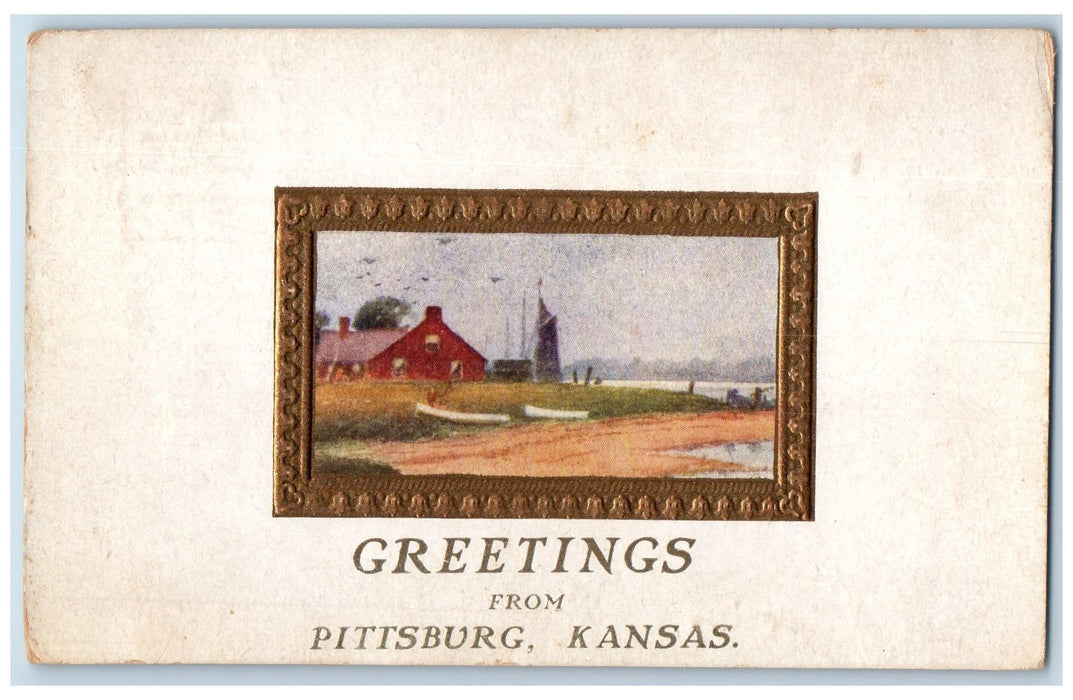 c1910's Greetings From Pittsburg Embossed Frame Kansas KS Unposted Postcard