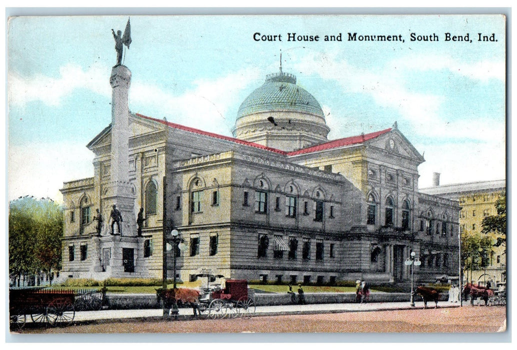 1916 Court House Exterior And Monument South Bend Indiana IN Posted Postcard