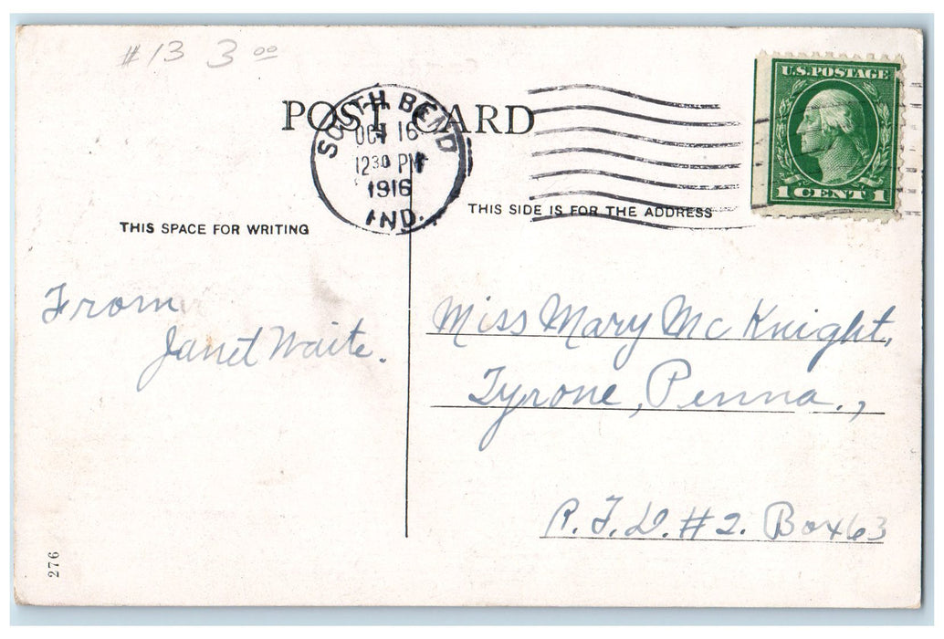 1916 Court House Exterior And Monument South Bend Indiana IN Posted Postcard