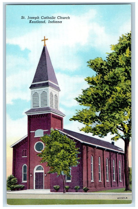 c1960's St. Joseph Catholic Church Scene Kentland Indiana IN Unposted Postcard